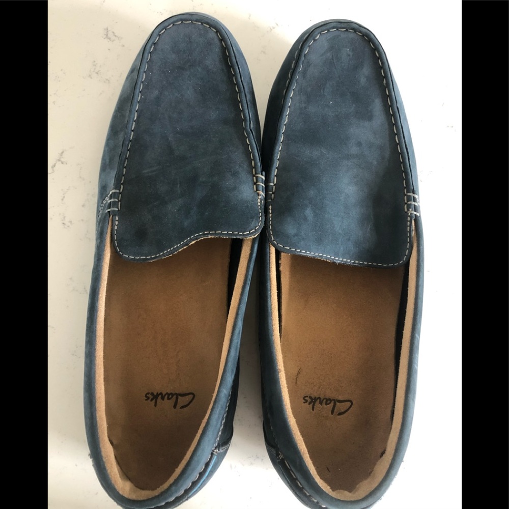 Clark’s blue suede shoes